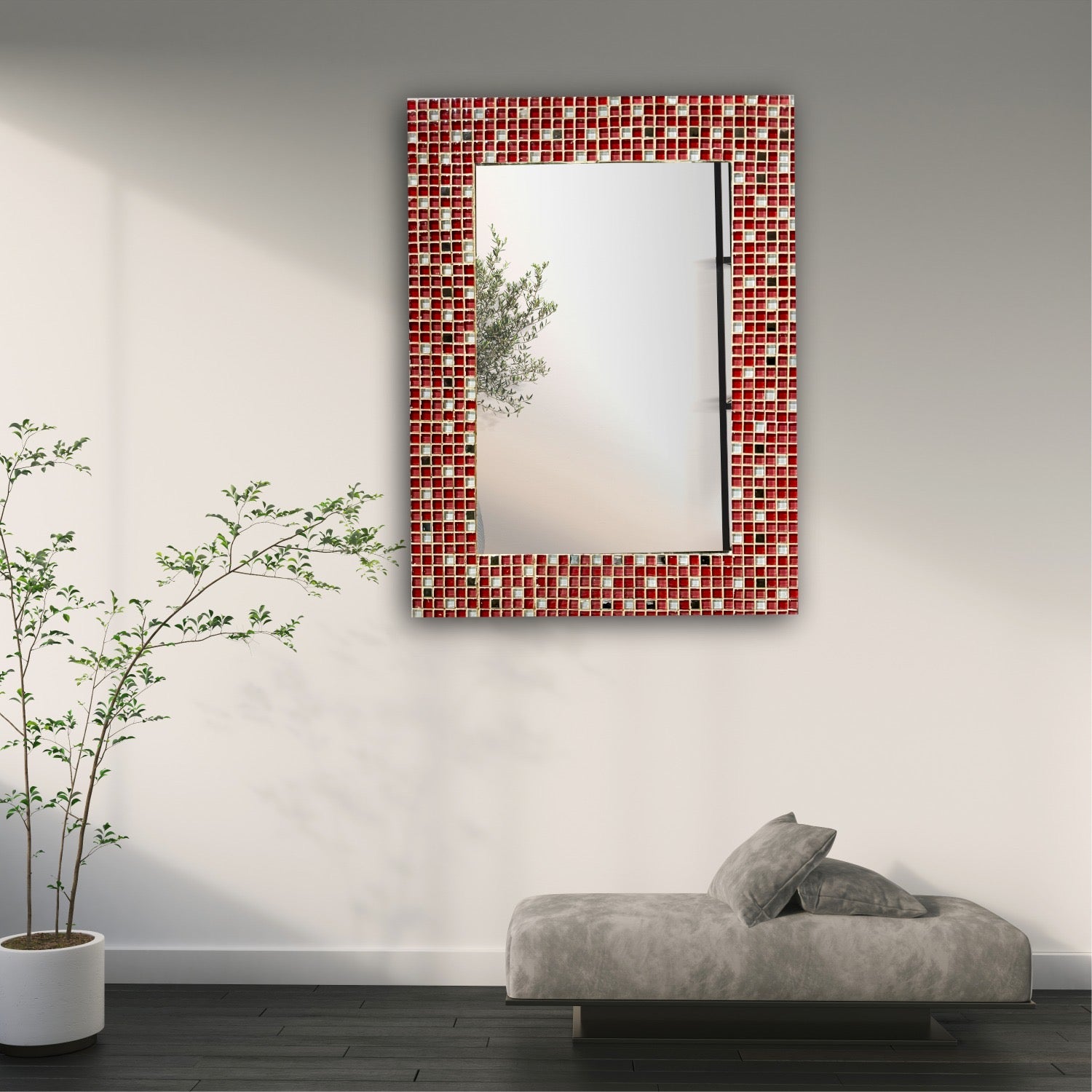 Monochrome Glass Mosaic Hanging Wall Mirror for Sophisticated Country Homes